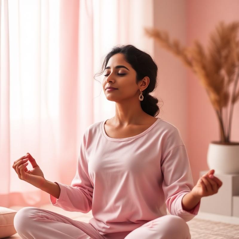 Indian woman meditating for hormonal wellness